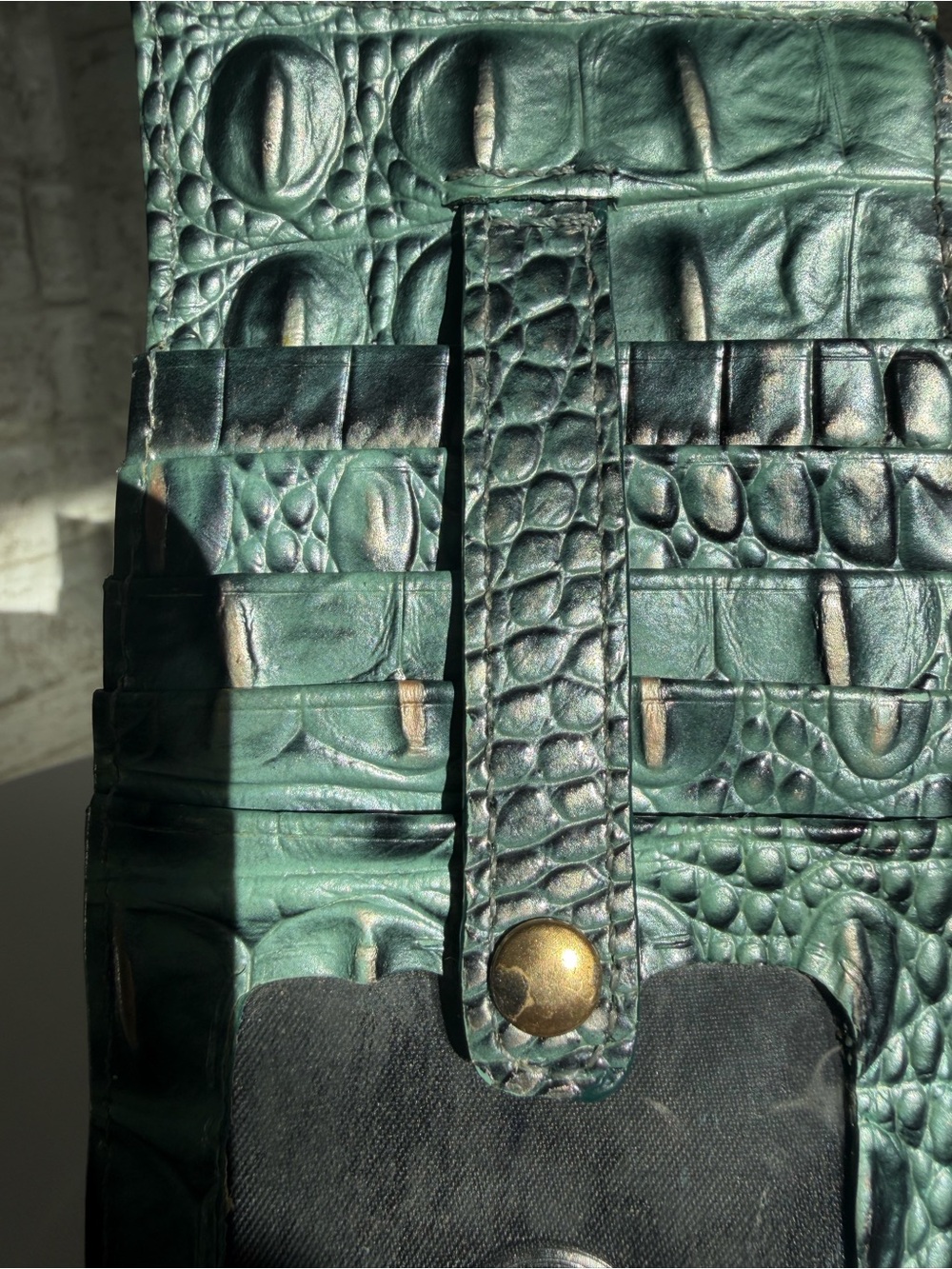 Brahmin Teal Croc-Embossed Leather Phone Wallet with Gold Hardware - Picture 4 of 8